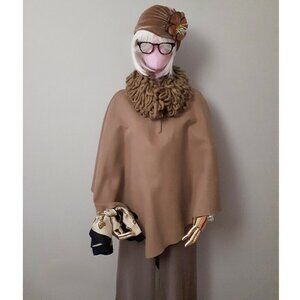 EUC Linea Domani tan soft feel poncho with statement collar, L